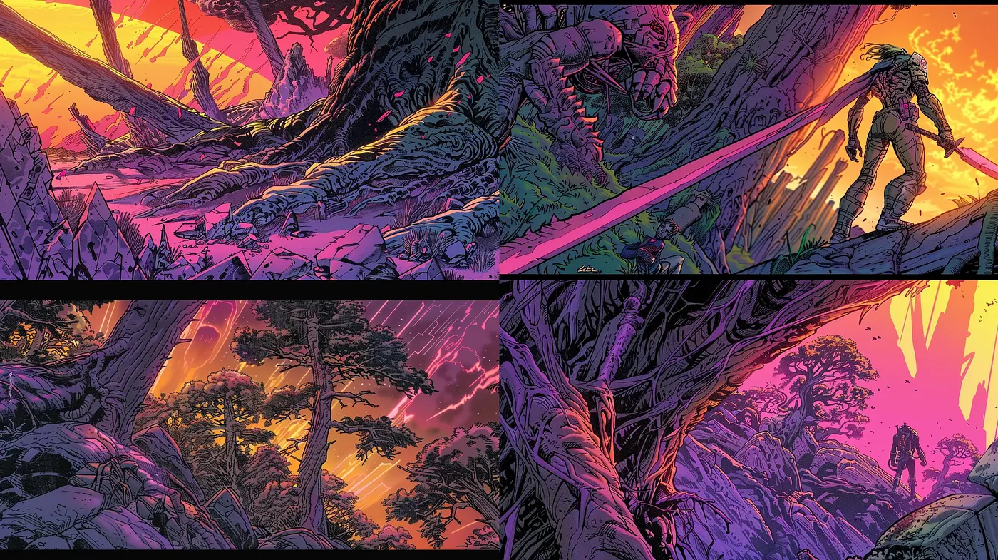 Psychedelic Wilderness: A Fusion of Vivid Colors and Surreal Landscapes - Midjourney sref style