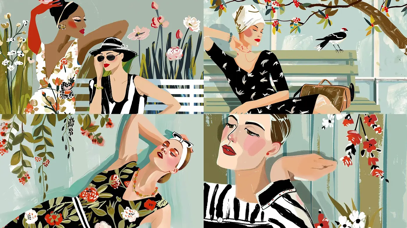 Elegant Stylized Vintage Modernism with a Floral Touch - Midjourney sref style