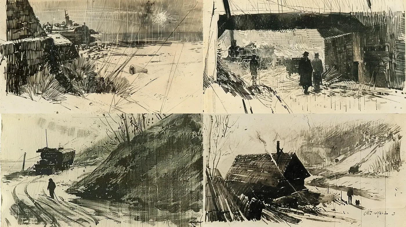 Monochromatic Ink Wash Landscapes with Expressive Strokes - Midjourney sref style