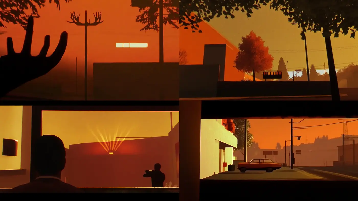 Twilight Hues and Silhouette Storytelling: A Cinematic Reverie - Midjourney sref style
