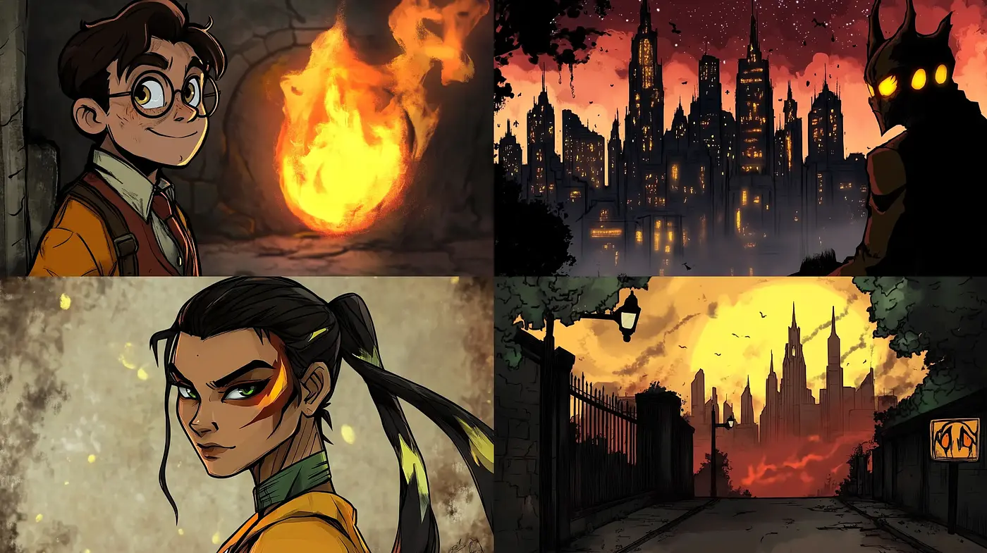 Dusk and Ember: A Stylized Comic Noir Fusion - Midjourney sref style