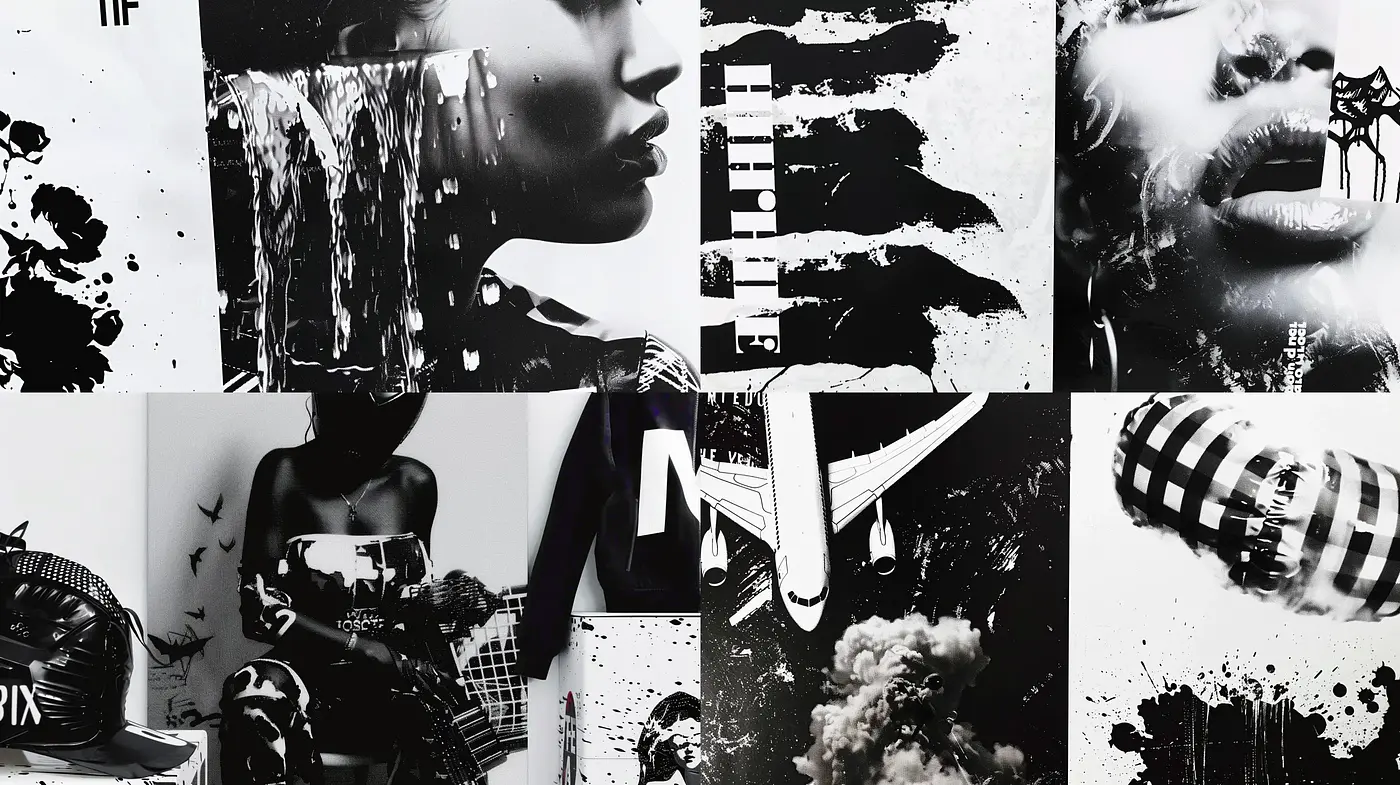 Abstract Noir Collage Exploration - Midjourney sref style