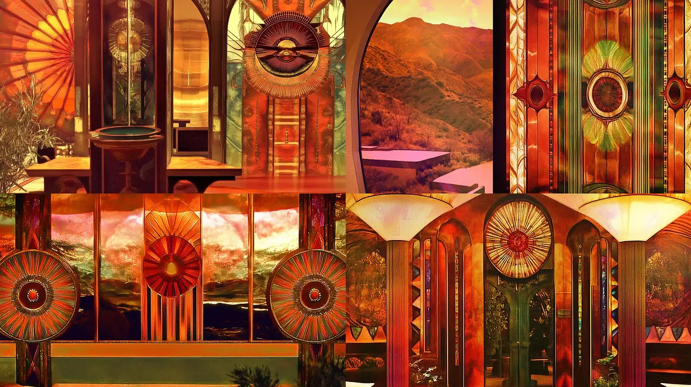 Art Nouveau Sunburst Fusion with Surrealist Influence - Midjourney sref style
