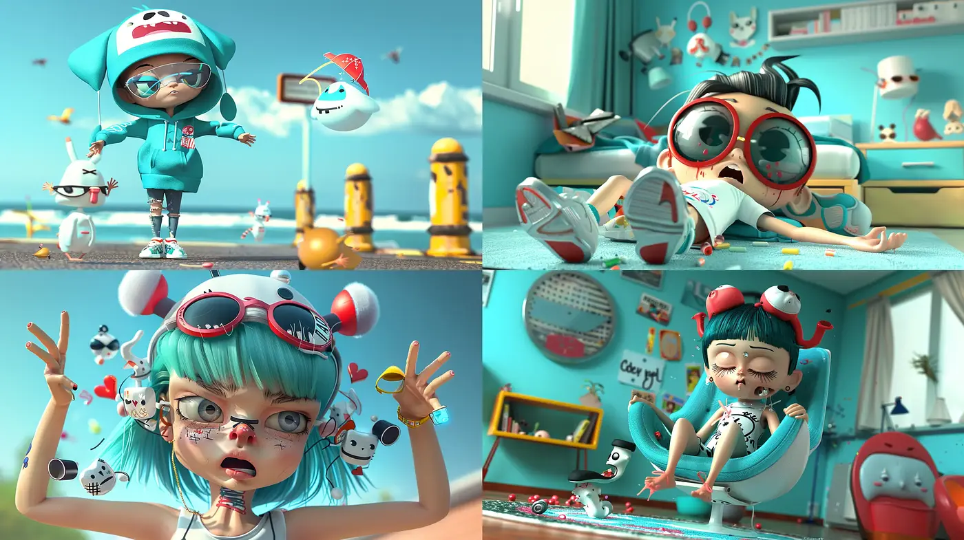 Whimsical Turquoise-Tinged Modern Toon Style - Midjourney sref style