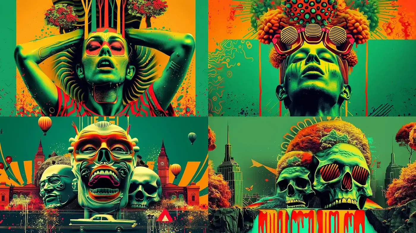 Vibrant and Electric Pop Art with Surreal Elements - Midjourney sref style