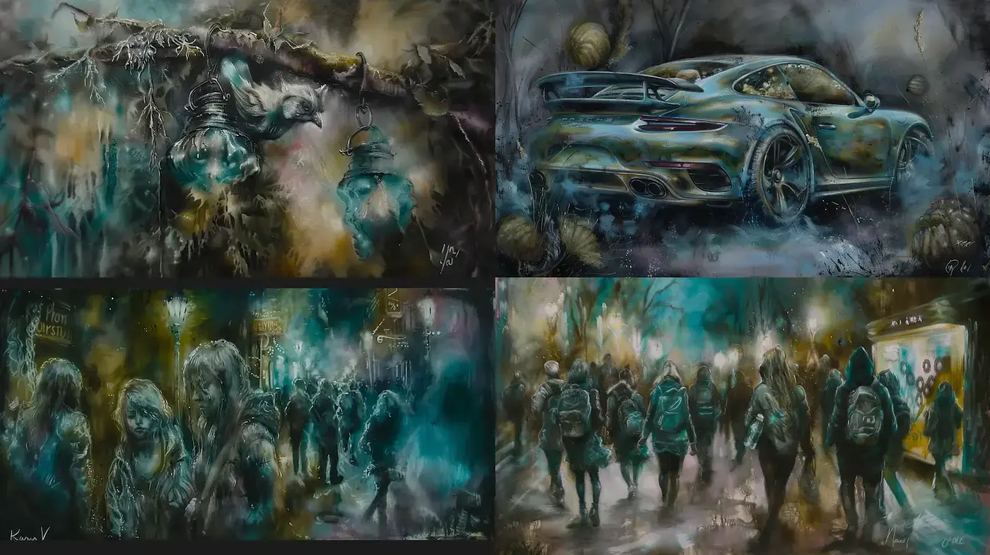 Ethereal and Gloomy Urban Surrealism with a Horror Touch - Midjourney sref style