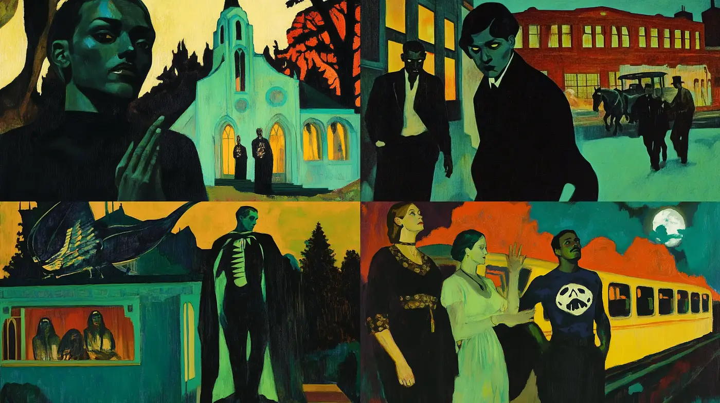 Nocturnal Hues and Stylized Silhouettes: A Mysterious Union of Shadow and Light - Midjourney sref style