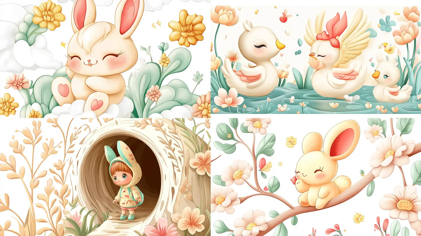 Serene Pastel Menagerie: A Soft and Dreamy Illustration Style - Midjourney sref style