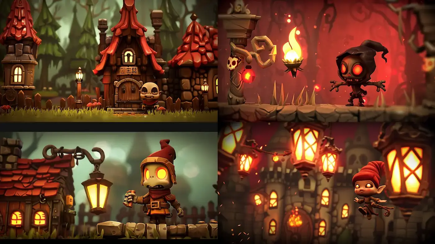 Whimsical and Playful Dark Fantasy Aesthetic with Nostalgic Undertones - Midjourney sref style