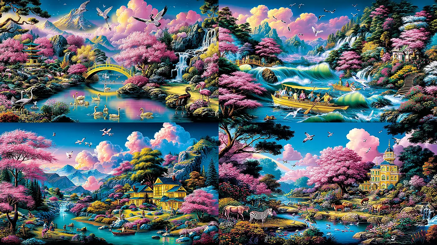Serene and Vibrant Landscapes with a Celestial Touch - Midjourney sref style