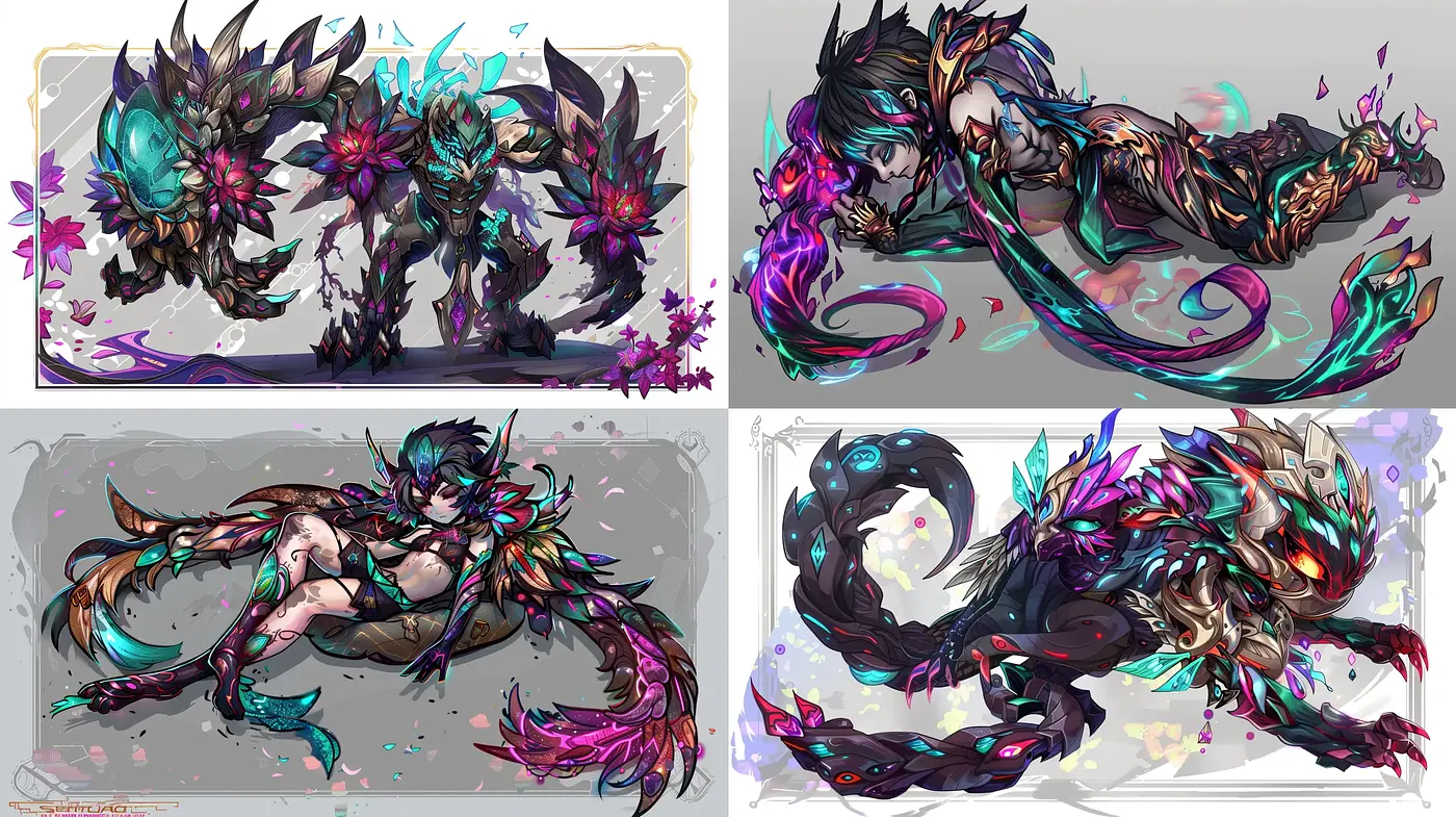 Ethereal Chromatic Fantasy: A Consistent Dance of Hues and Dynamic Forms - Midjourney sref style