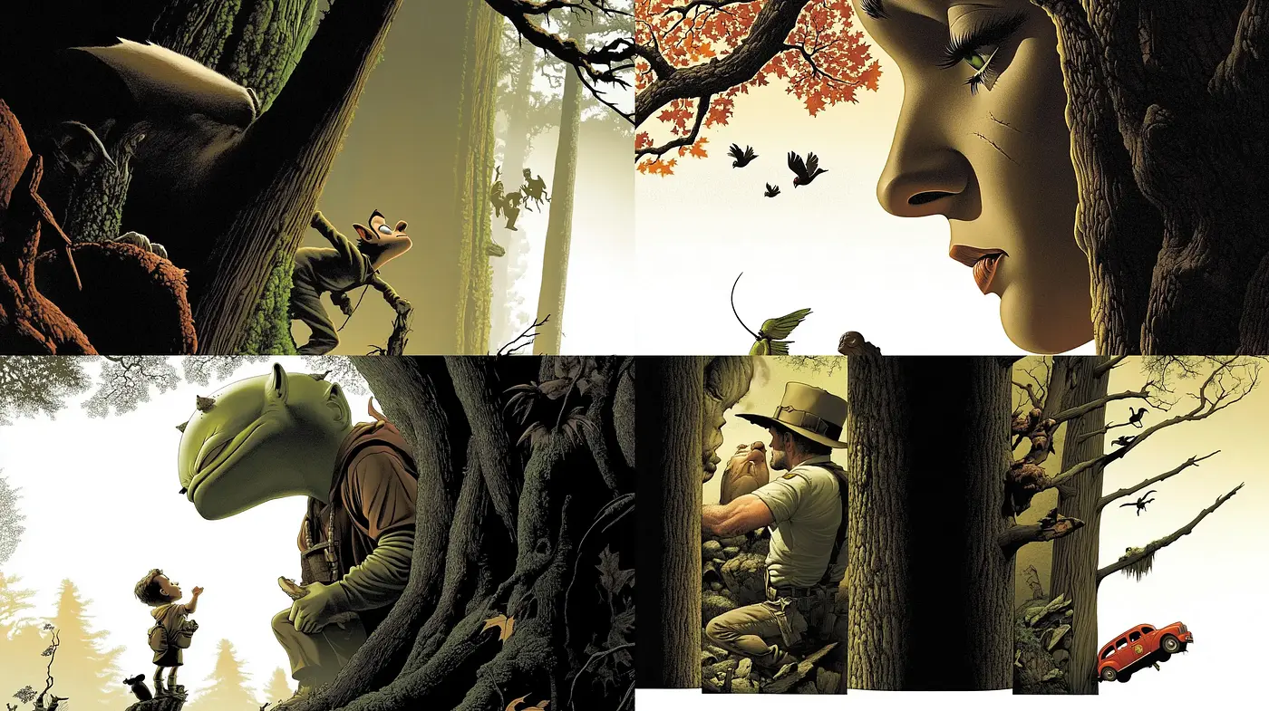 Sylvan Serenity: A Harmony of Nature and Human Contemplation - Midjourney sref style