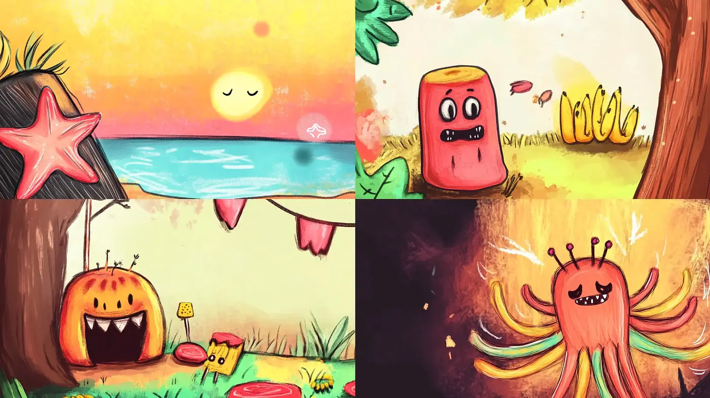 Whimsical Storybook Illustrations with a Vivid Painterly Texture - Midjourney sref style