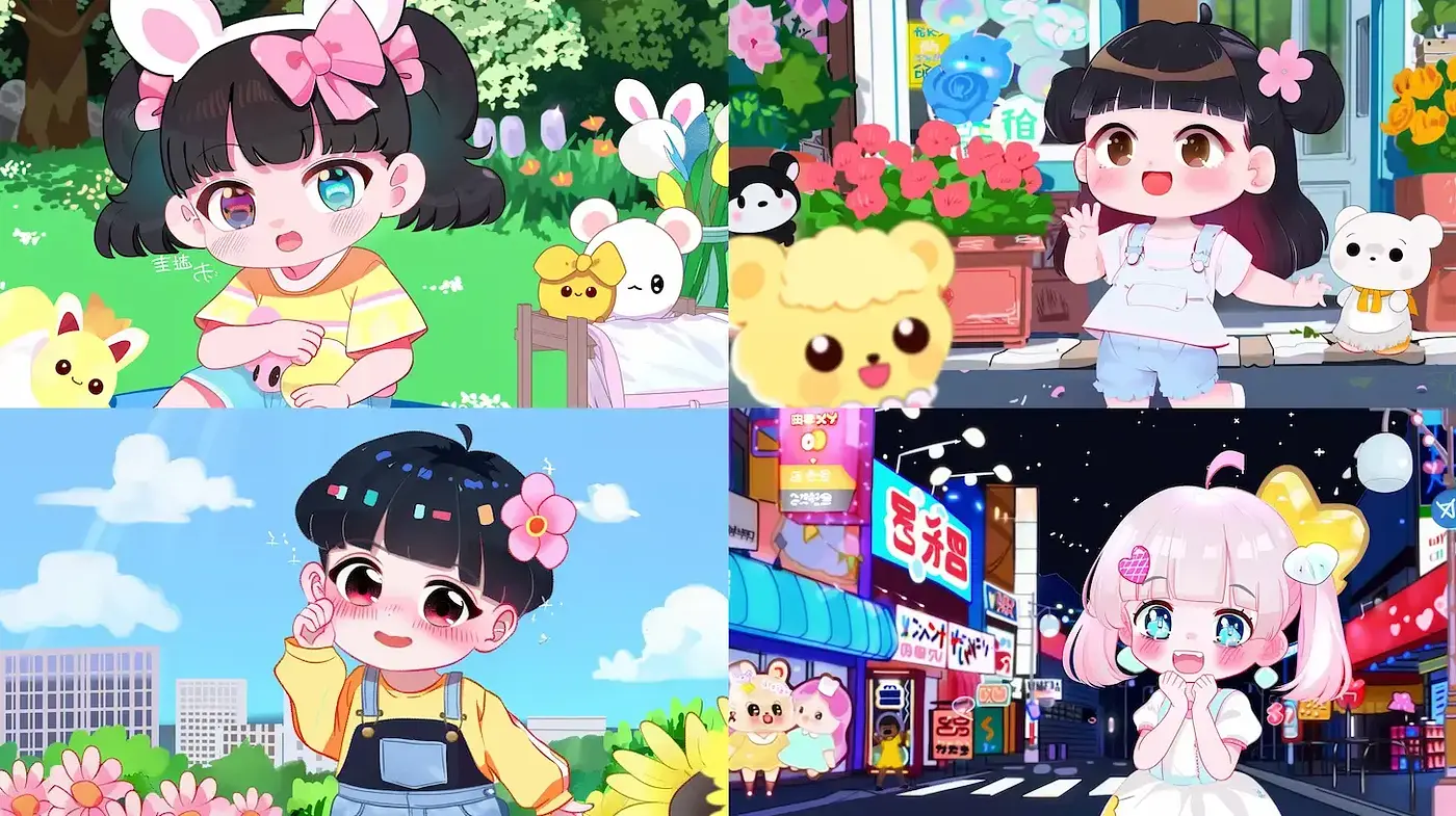 Playful and Whimsical Anime-Inspired Illustrations with Consistent Color and Character Design - Midjourney sref style