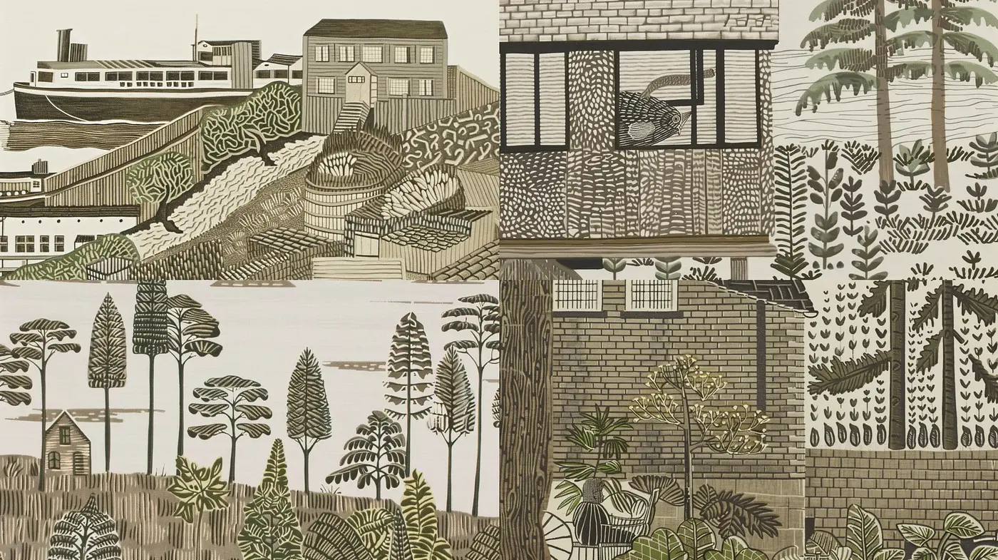 Monochromatic Sepia Narrative with Intricate Textural Illustration - Midjourney sref style