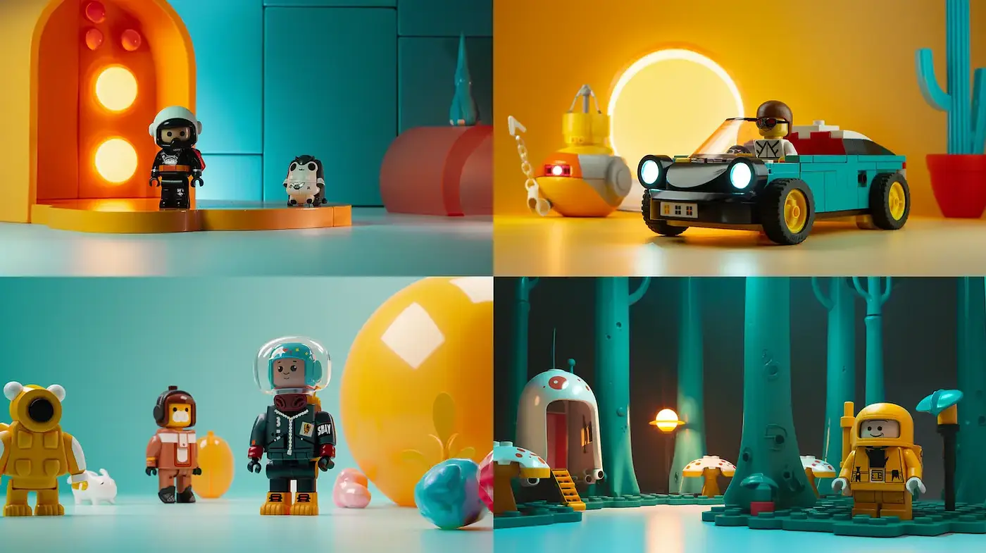 Playful and Colorful Curated Scenes Evoking a Whimsical Adventure - Midjourney sref style