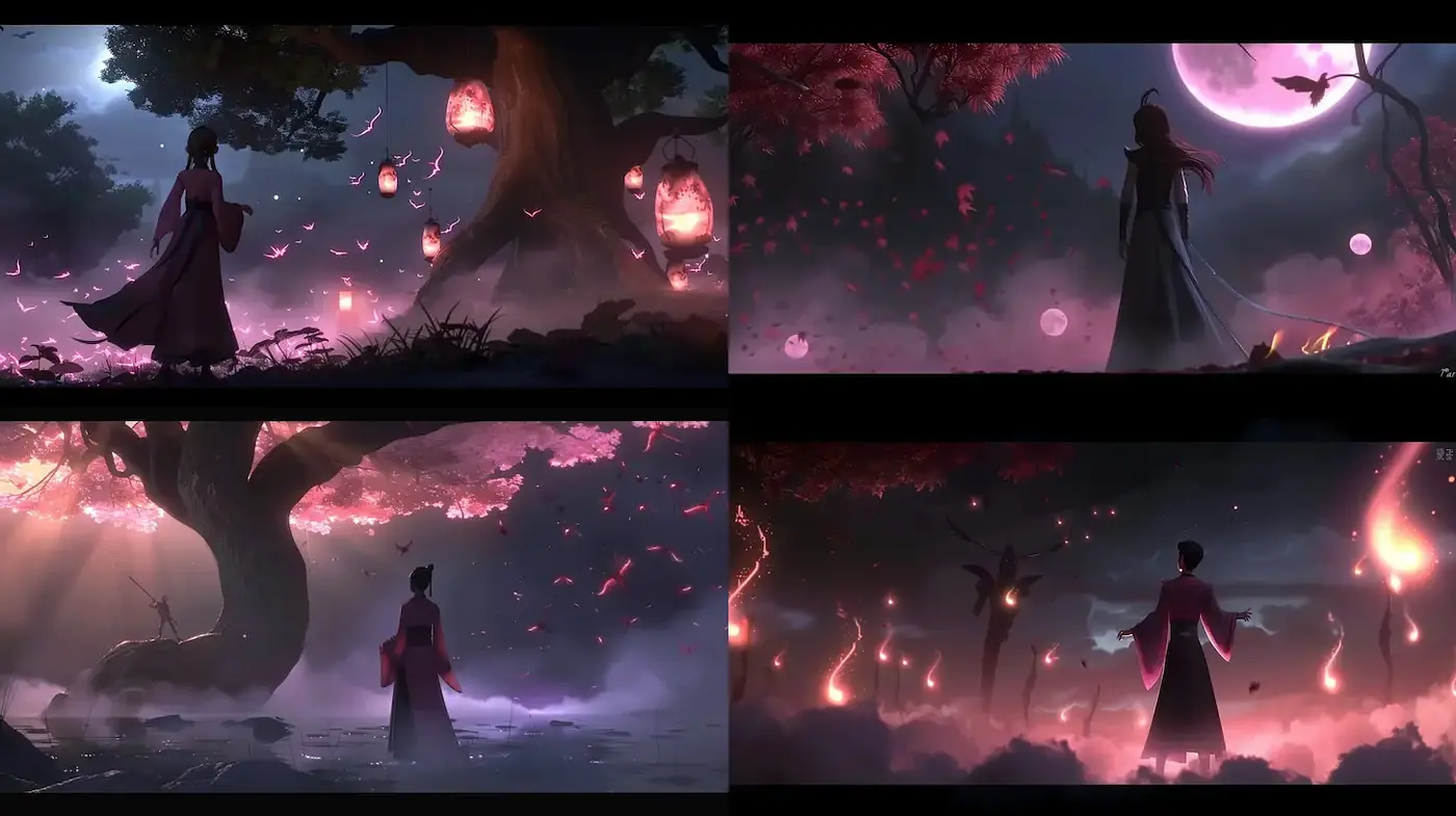 Enigmatic Nightscapes with Ethereal Lighting and Dreamlike Quality Inspired by Asian Aesthetics - Midjourney sref style