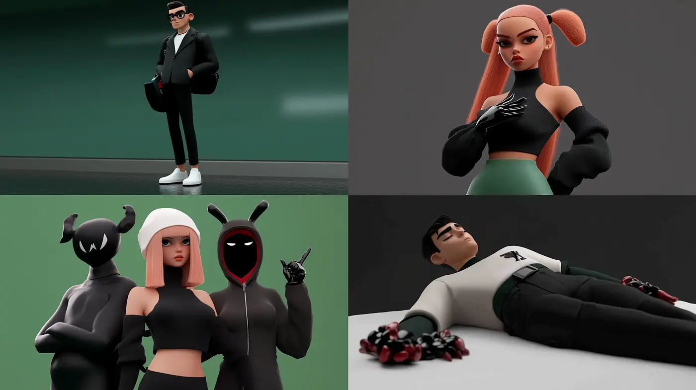 Sleek Contemporary 3D Character Renderings with a Matte Finish - Midjourney sref style