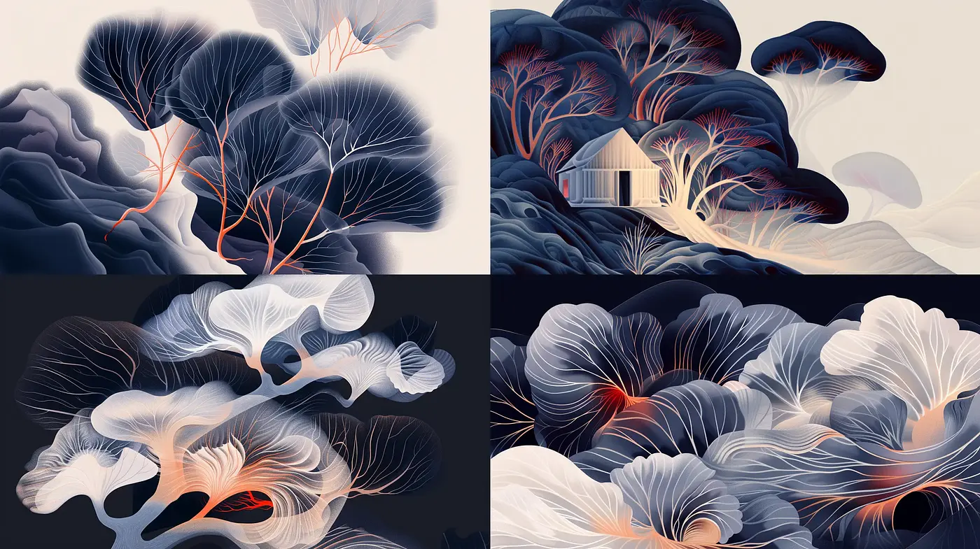 Ethereal Nature in Monochrome Hues: An Artistic Exploration of Stylized Flora - Midjourney sref style
