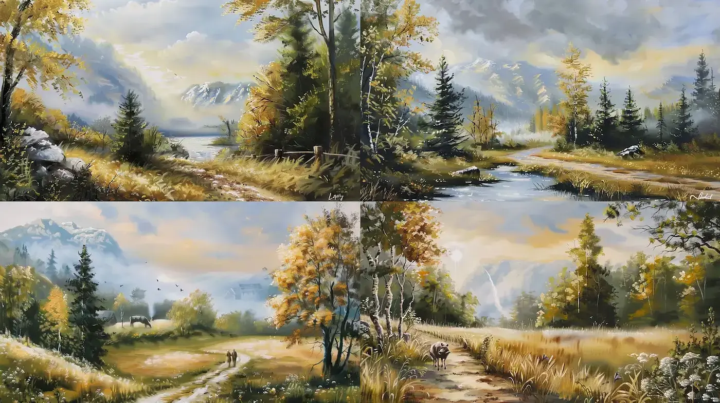 Tranquil Landscapes in Muted Golden Hues - Midjourney sref style