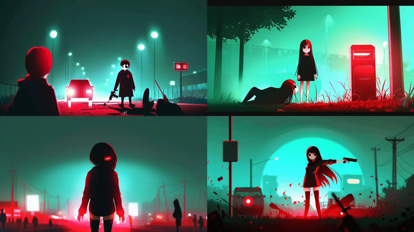 Neon-Noir Dreamscape with Surrealist Overtones - Midjourney sref style