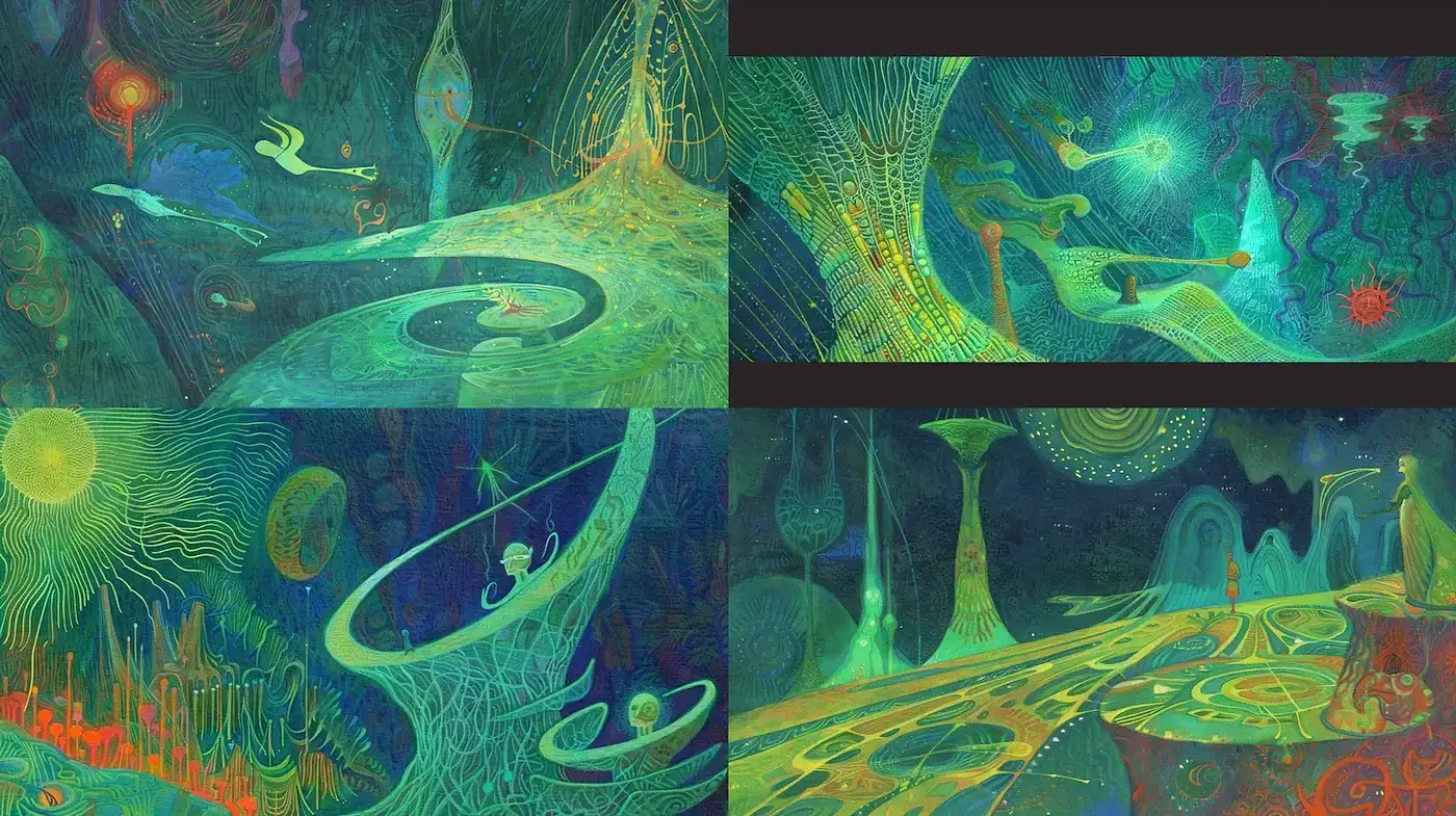 Surreal Environmental Fantasies with Intricate Patterns - Midjourney sref style