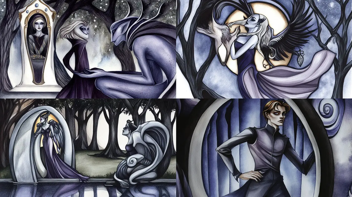 Ethereal Nocturnal Elegance: A Gothic Tapestry of Moonlit Hues and Surreal Imagery - Midjourney sref style