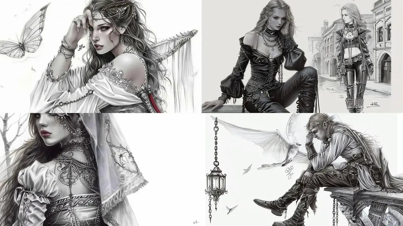 Intricate Graphite Illustrations with a Dark Fantasy Vibe - Midjourney sref style