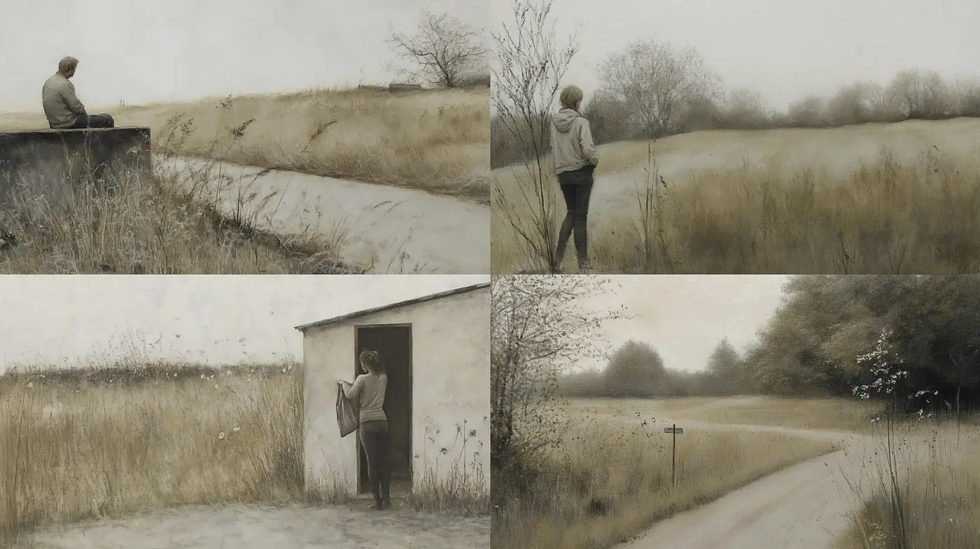 Ethereal Desolation in Monochromatic Rural Landscapes - Midjourney sref style