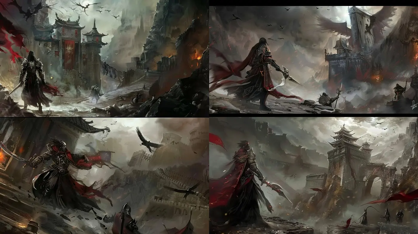 Gothic Epic Fantasy: A Synthesis of Dark Hues and Dramatic Atmospheres - Midjourney sref style