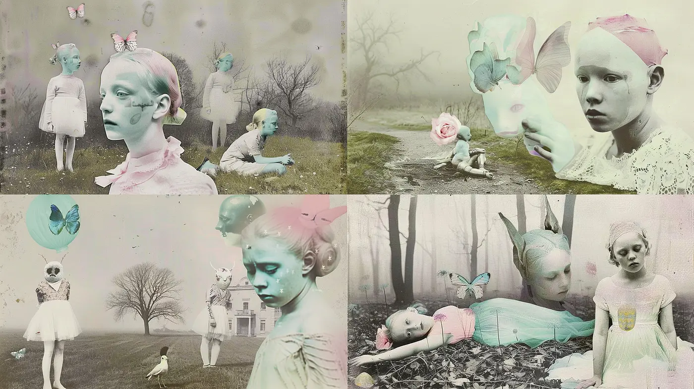 Ethereal Pastel Dreamscape: A Harmonious Blend of Surrealism and Vintage Nostalgia - Midjourney sref style