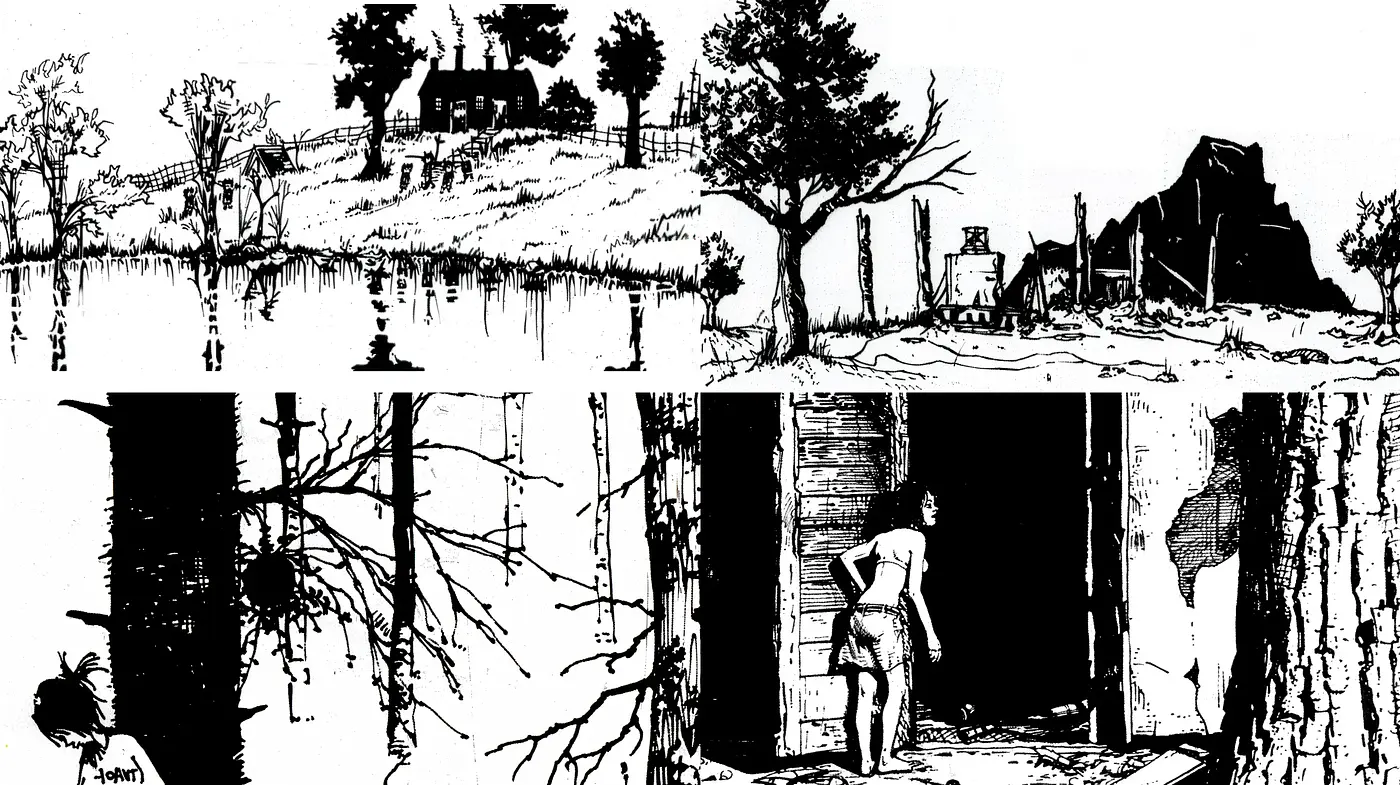 Monochrome Elegance with a Suspenseful Vintage Pen and Ink Personality - Midjourney sref style