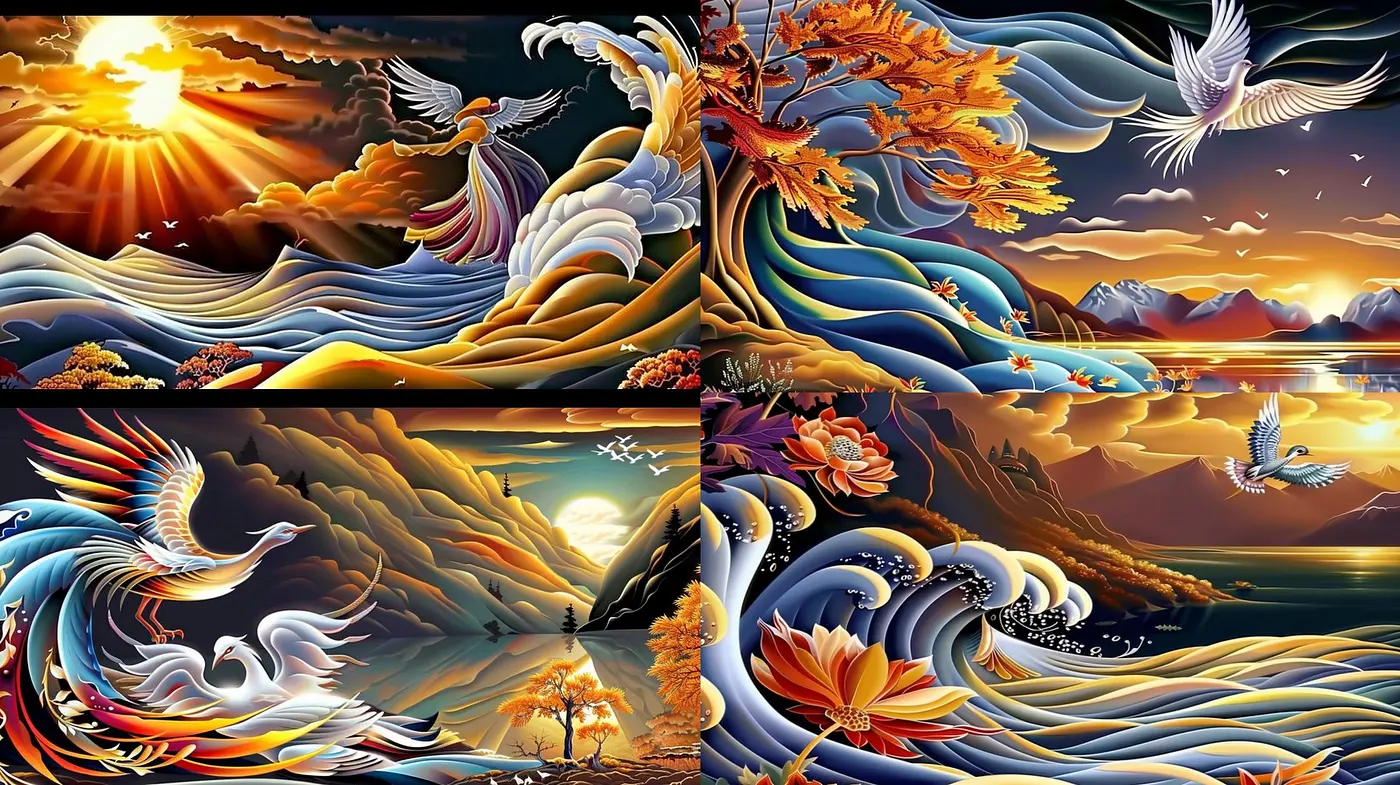 Ethereal Dreamscapes with Surrealist Overtones: A Symphony of Enigmatic Hues and Whimsical Motifs - Midjourney sref style