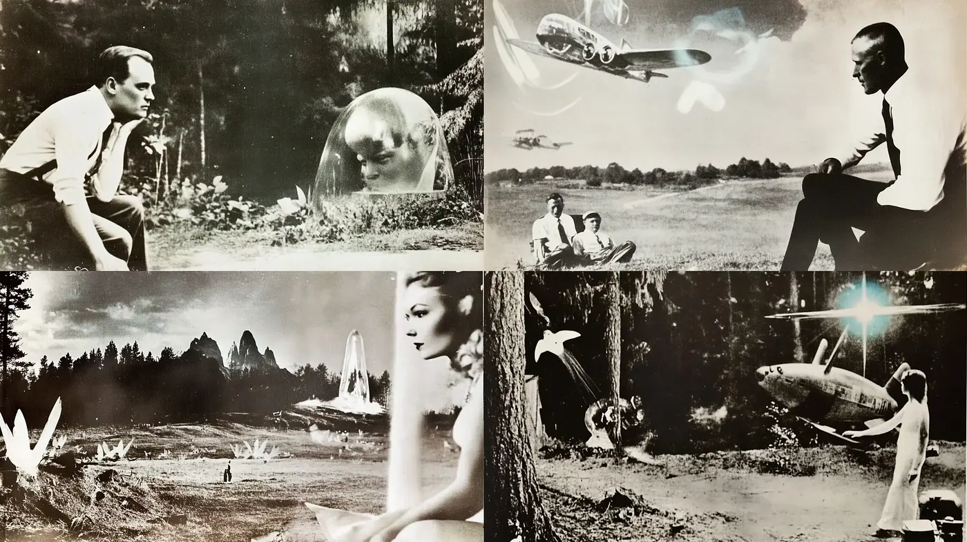Surreal Dreamscape in Monochrome: A Cross-Pollination of Dalí and Vintage Photography - Midjourney sref style