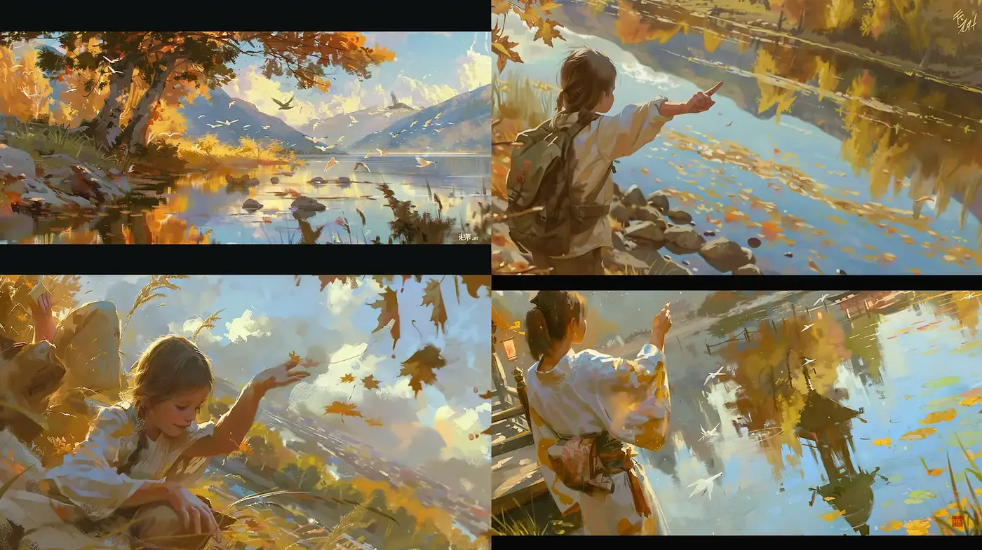 Dreamy and Ethereal Natural Landscape with Children in Autumn - Midjourney sref style
