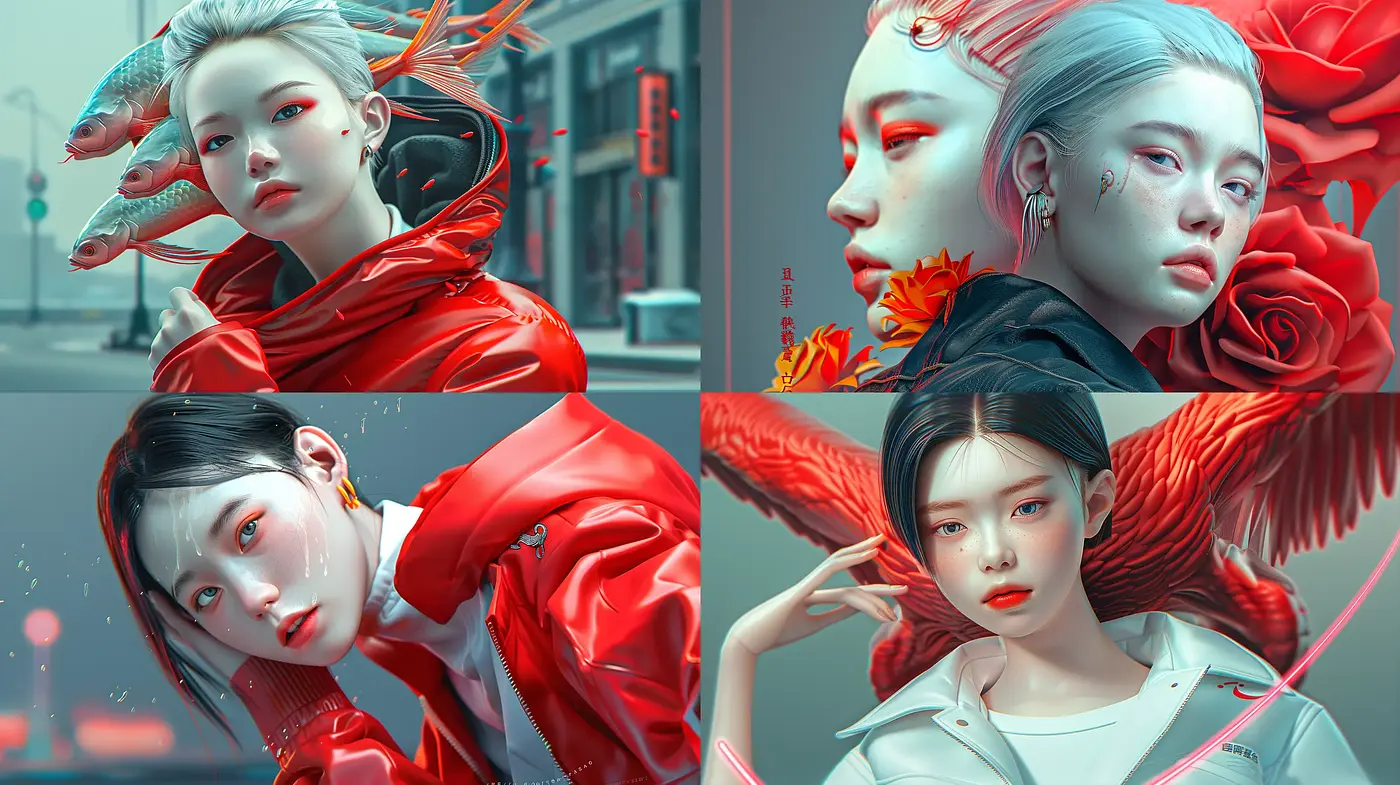 Crimson Elegance with Surreal Overtones - Midjourney sref style