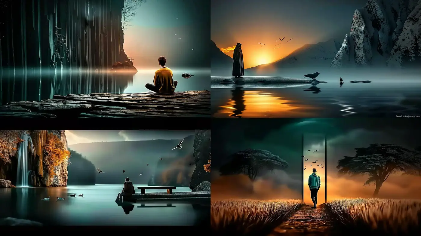 Tranquil Twilight Silhouettes with a Surreal Touch - Midjourney sref style