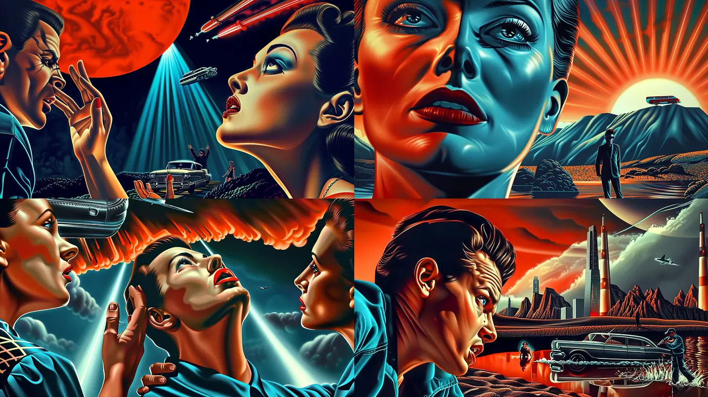 Futuristic Retrograde: A Synthesis of Sci-fi Nostalgia and Neon Glow - Midjourney sref style