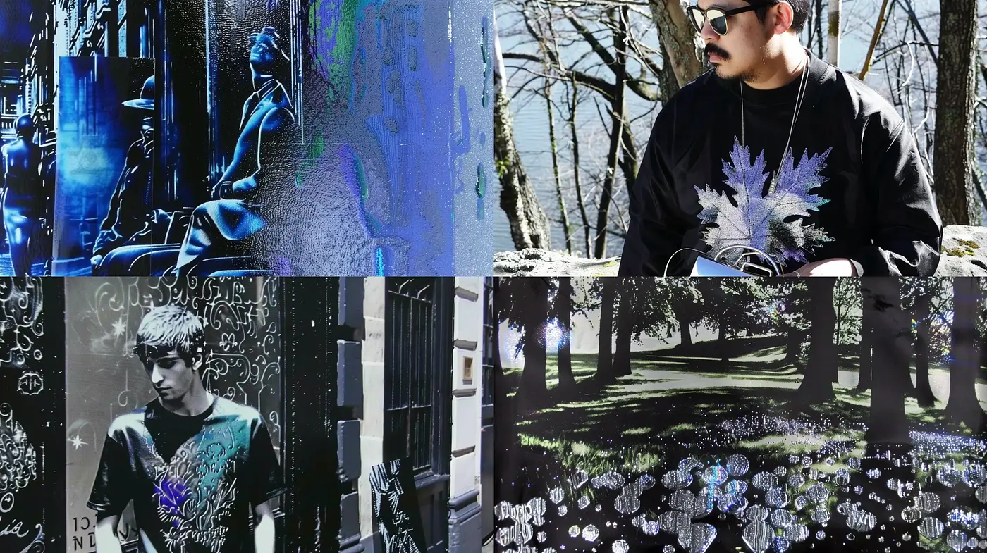 Synthetic Melancholy: A Digital Collage of Glitch and Nature - Midjourney sref style