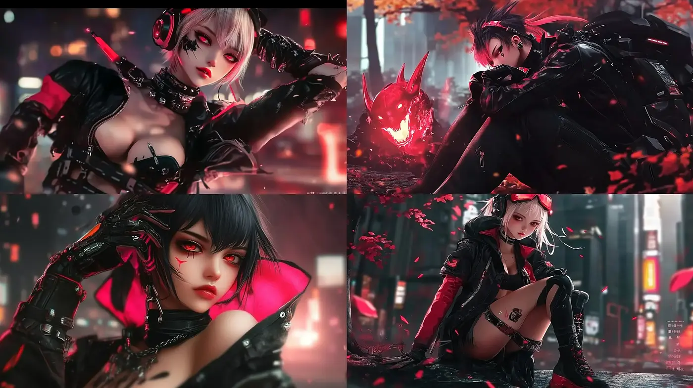 Nocturnal Cyberpunk Fantasy with a Vivid Palette and Dynamic Contrasts - Midjourney sref style