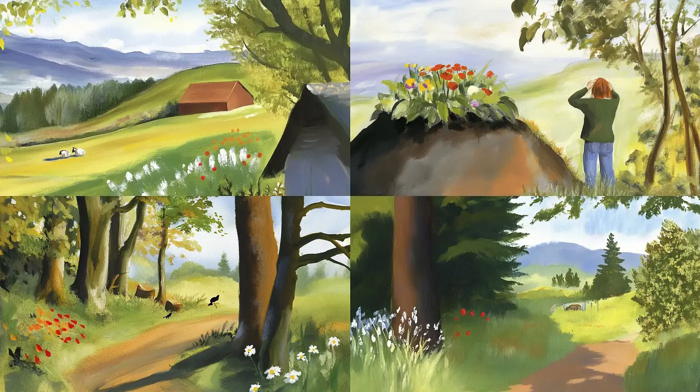 Pastoral Harmony: A Tranquil Melding of Idyllic Landscapes with a Gentle Palette - Midjourney sref style
