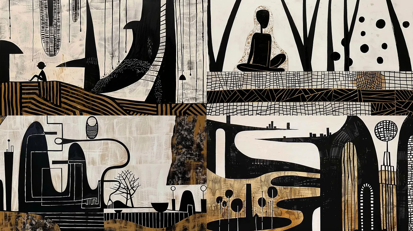 Synchronized Harmony: Abstract Expressionist Echoes with a Monochrome and Sepia Symphony - Midjourney sref style