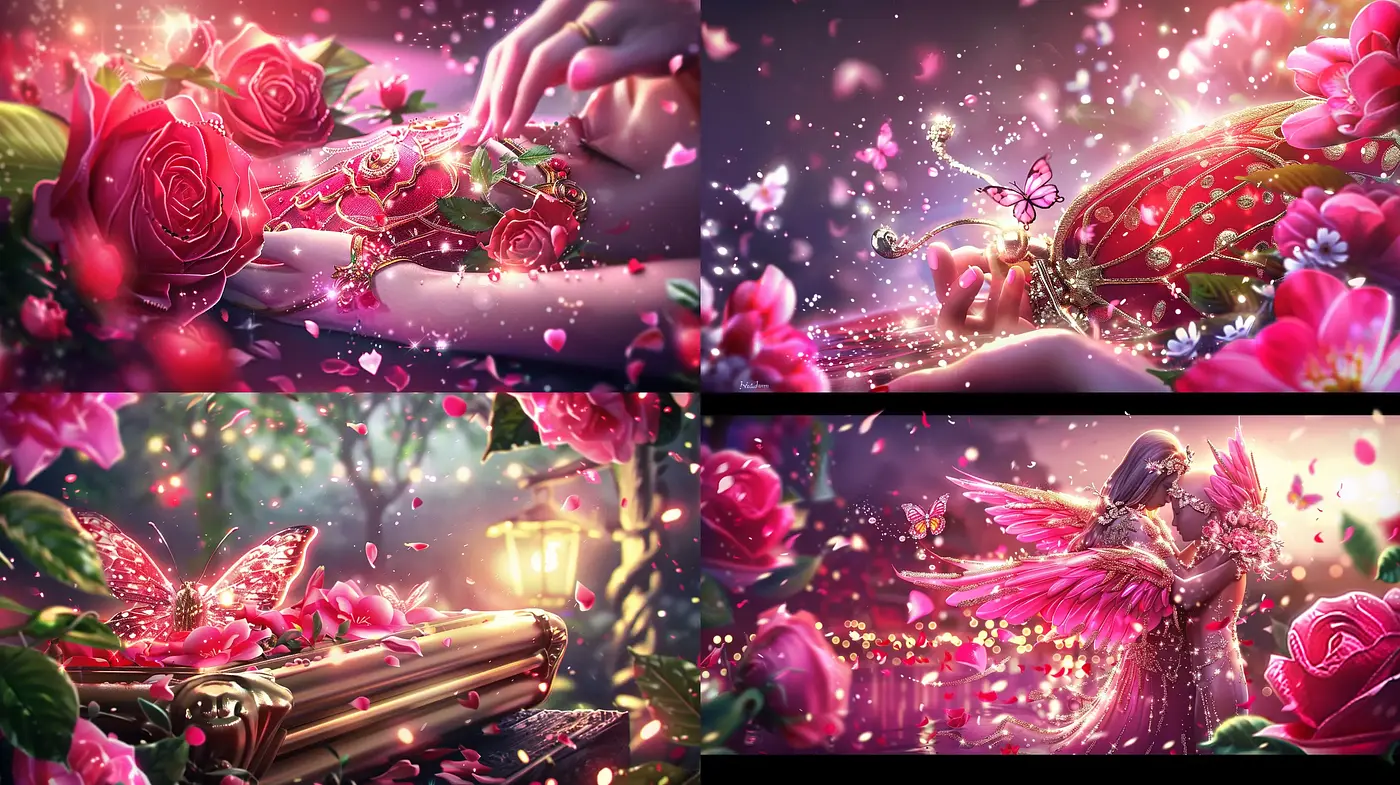 Enchanted Rose-tinted Dreamscape with Fairy Tale Allure - Midjourney sref style