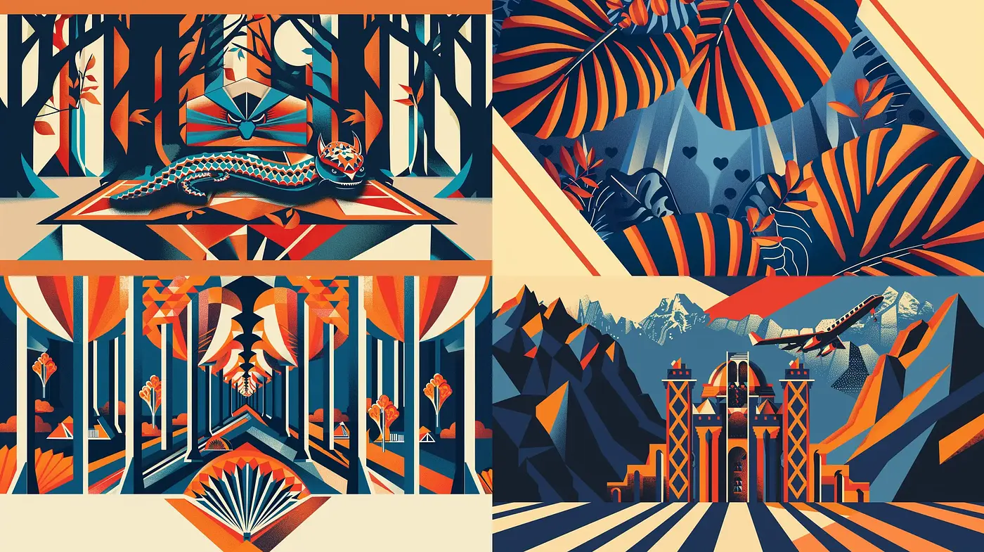 Geometric Symmetry in Retro-Futuristic Illustrations - Midjourney sref style