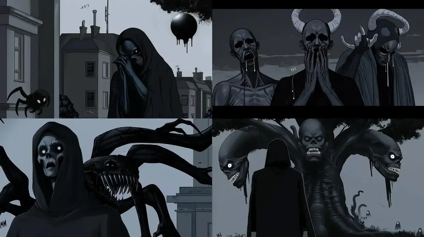 Darkly Atmospheric Illustrations with Eerie Symbolism - Midjourney sref style