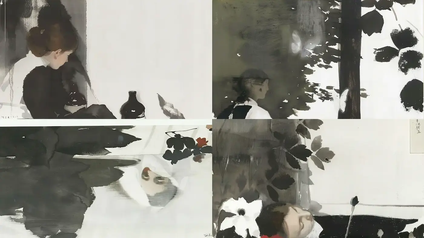 Subtle Elegance in Modern Minimalist Portraiture with Natural Elements - Midjourney sref style