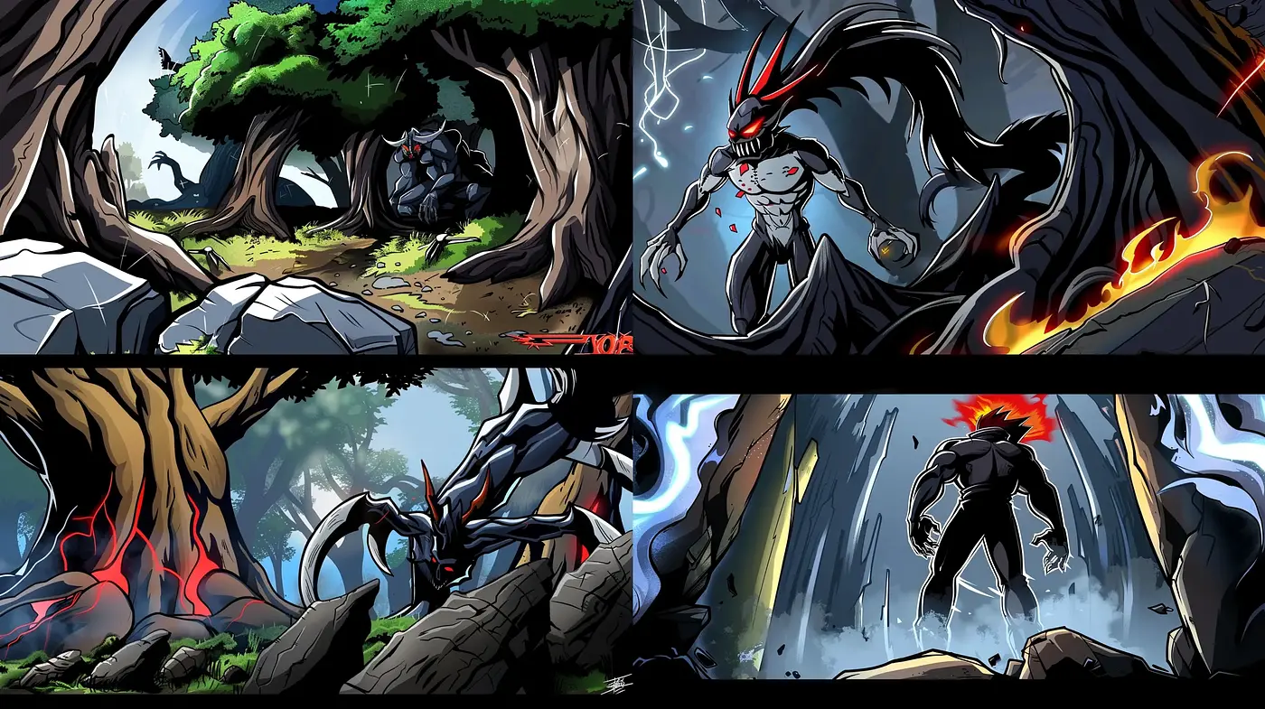 Energetic Comic Book Fantasy with Elemental Contrast - Midjourney sref style