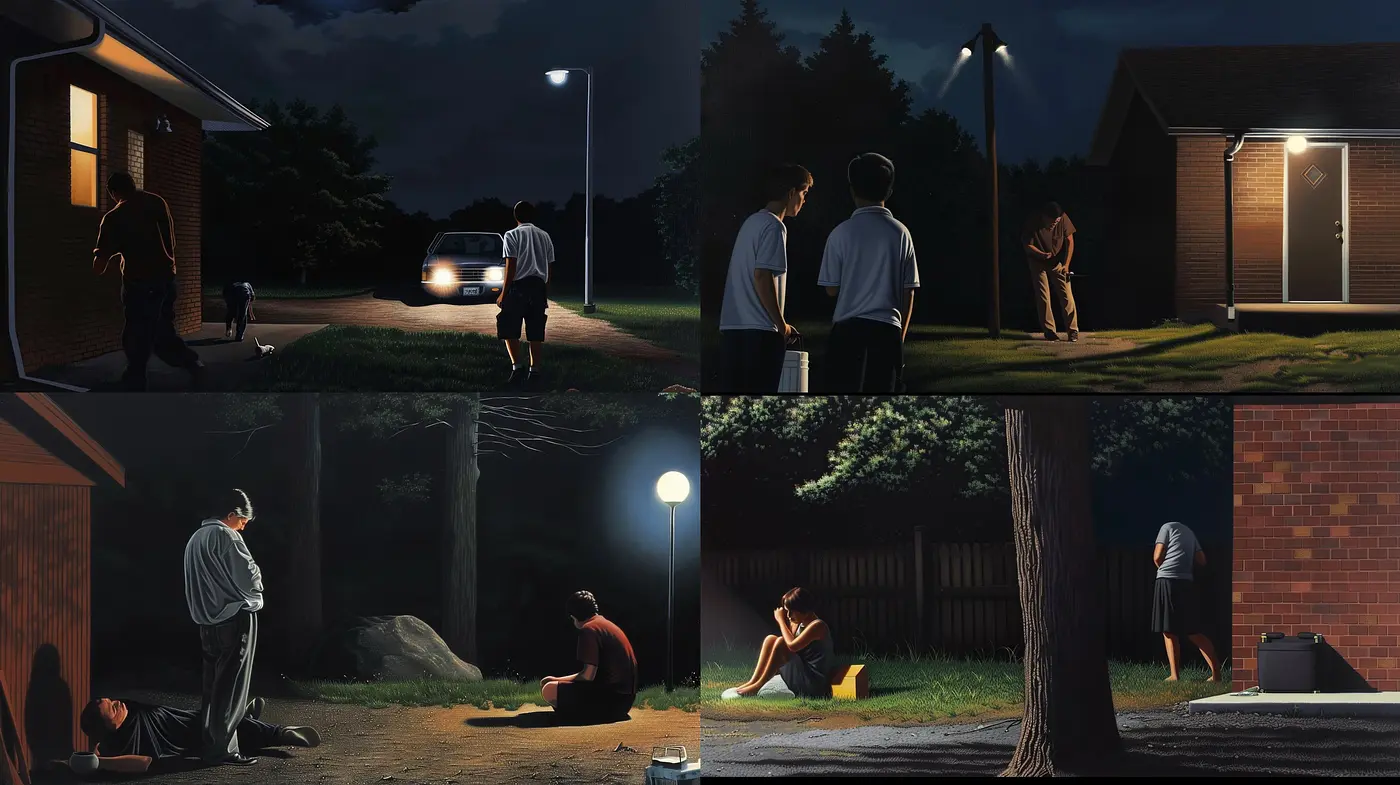 Nocturnal Serenity in Monochromatic Hues: A Consistent Study in Midnight Blues and Contrasting Lights - Midjourney sref style