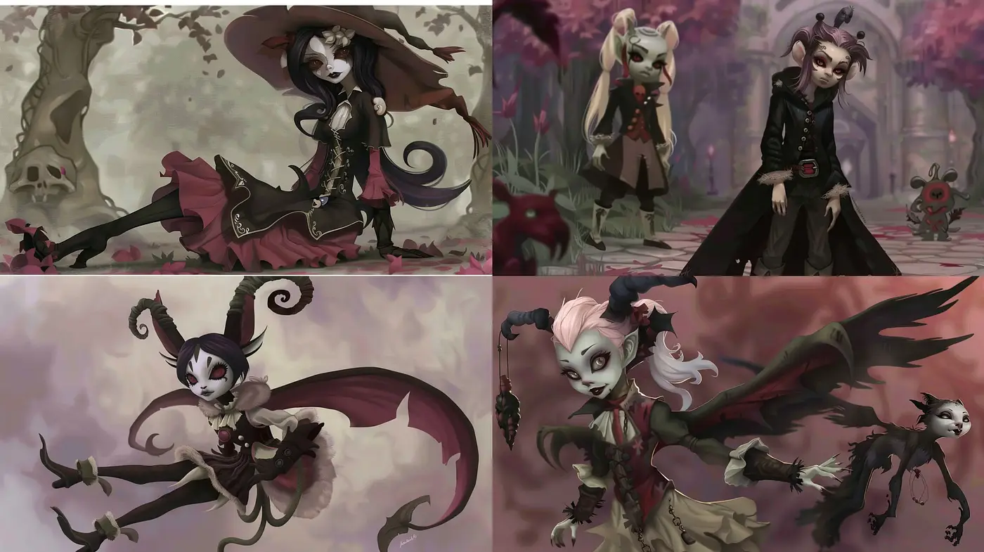 Gothic Twilight: A Muted Ensemble of Macabre Elegance - Midjourney sref style