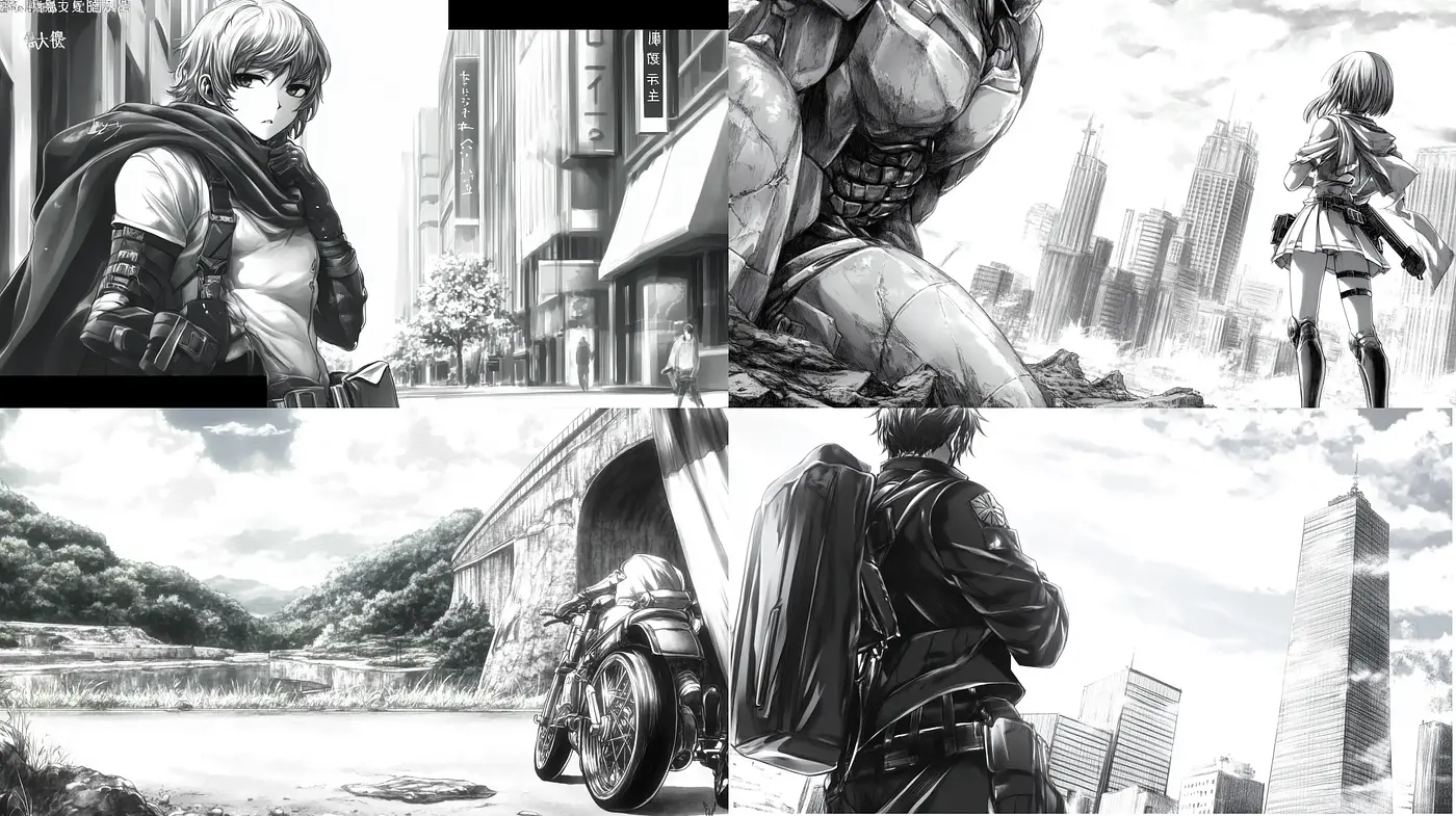 Monochromatic Manga-Inspired Cinematic Scenes - Midjourney sref style